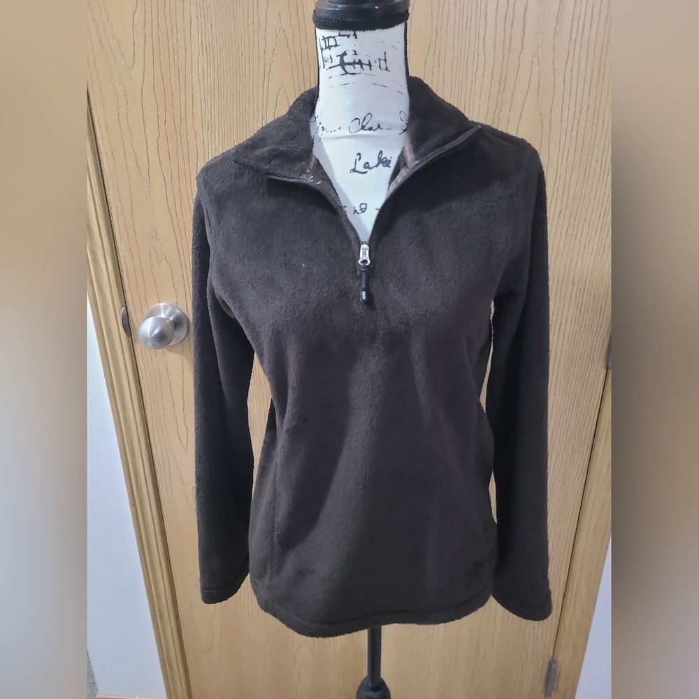 Land's End Chocolate Brown Fuzzy Fleece Quarter Zip Sweatshirt